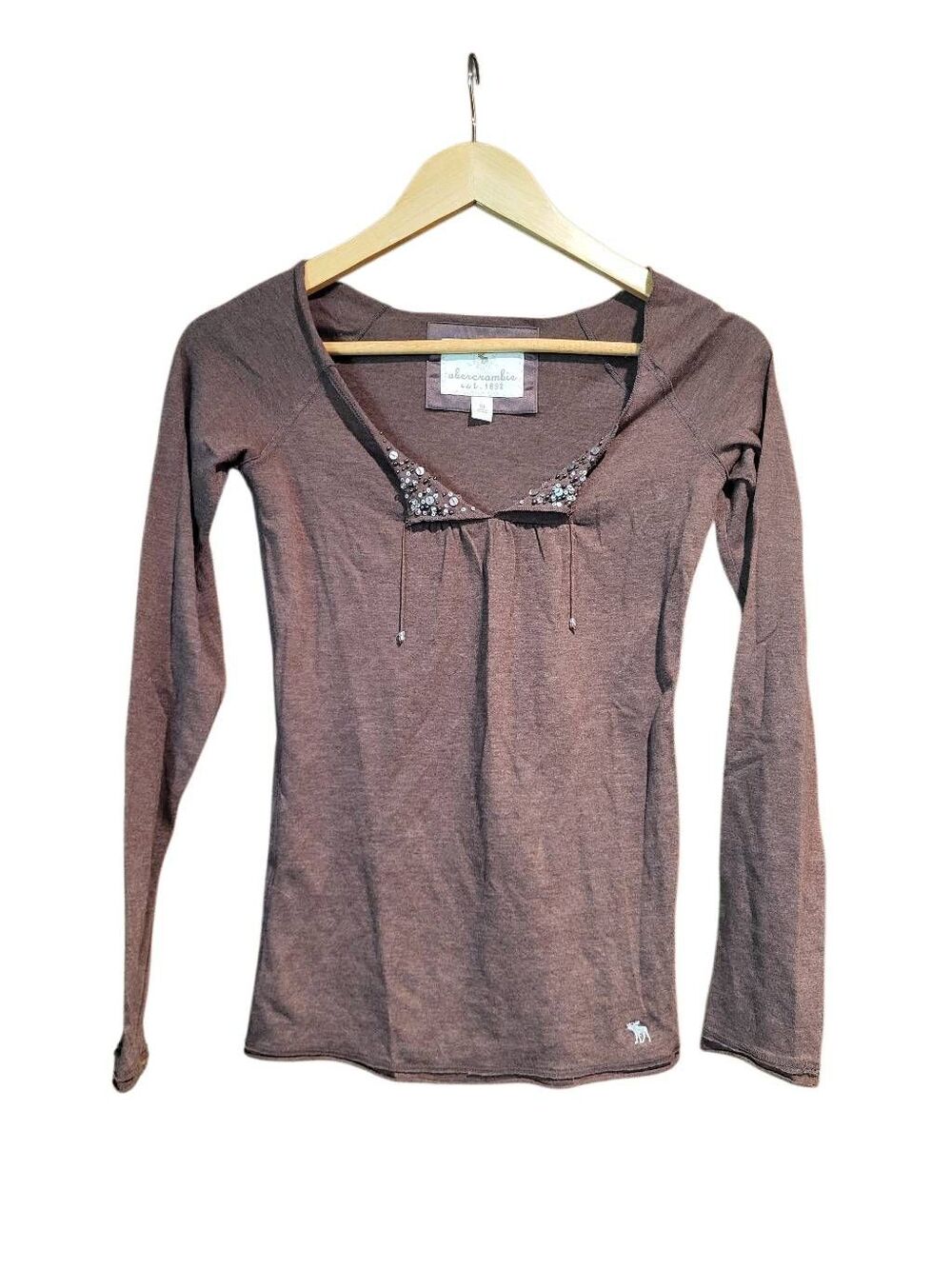 Vintage Y2K Abercrombie & Fitch Top Women's XS Brown Beaded Long Sleeve